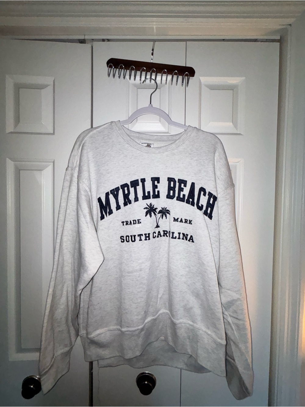 CO Light Gray Myrtle Beach Crewneck Sweatshirt with Navy Graphic